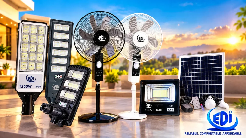 EDI Solar Street Light Solar Flood Light and Solar Fan products